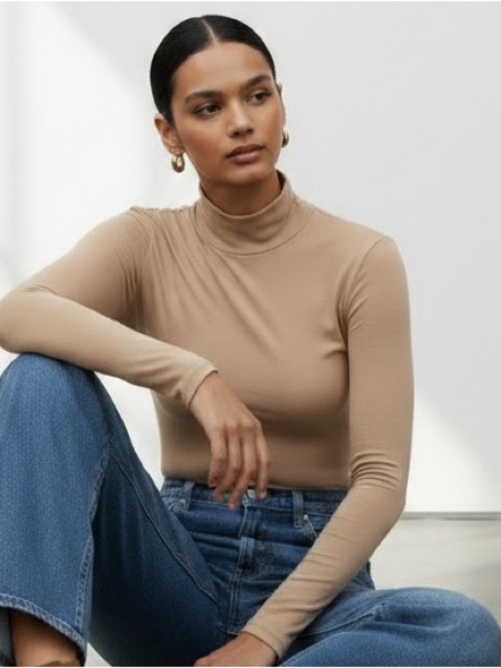 973 • Ash Mocha Microfiber Butter Soft Stretch Mock Neck Long Sleeve Top